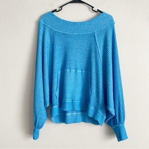 We The Free Womens Westend Pullover Relax Fit Blue Long Sleeve Waffle Knit XS